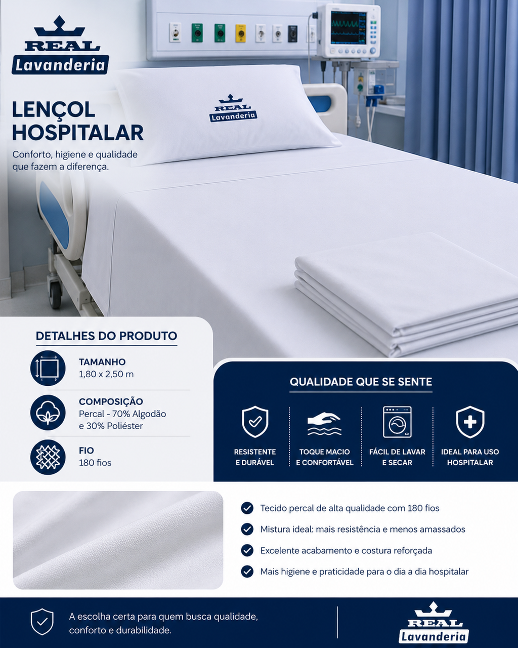 KIT LENÇOL + FRONHA HOSPITALAR REAL LAVANDERIA – PERCAL 180 FIOS - Imagem 4